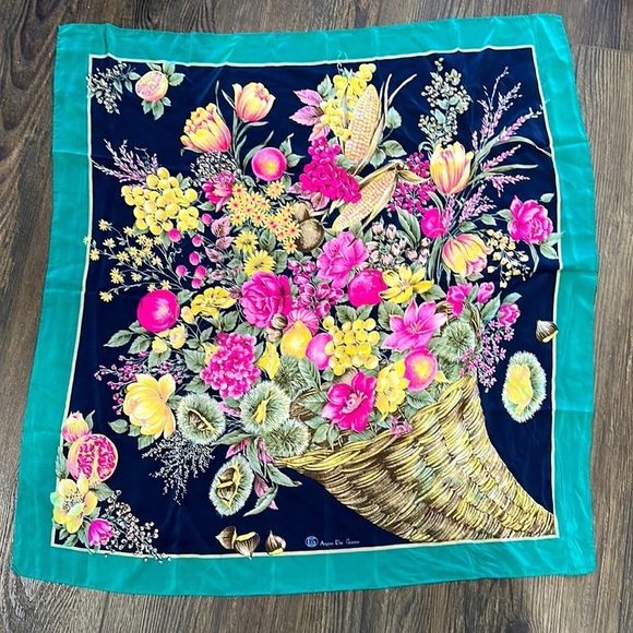 Vintage Floral harvest Angiolo del Gobbo 100% Silk Scarf made in Italy - Picture 1 of 8